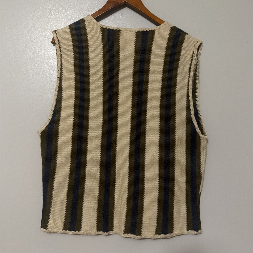 Vintage 90s Structure Brand Grunge Boho Striped Knit Button Down Vest XL - Picture 3 of 6